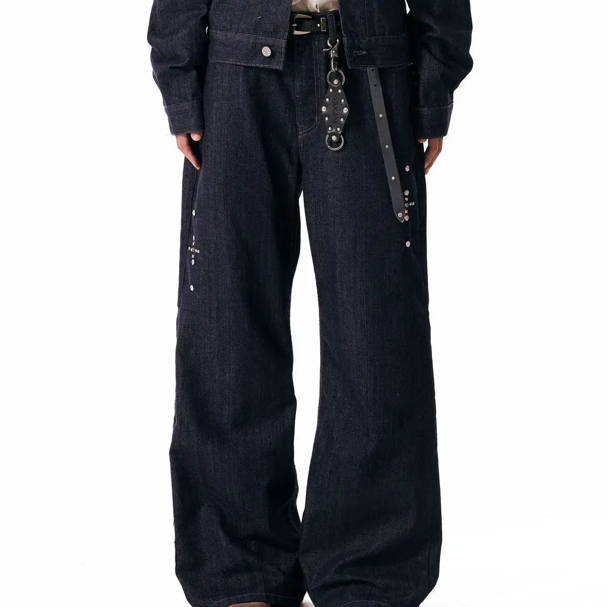 ★AAKAM★ Western Studded Denim Pants Dark Blue AK24PT37DB Aakam Western Studded Denim Pants (Dark blue) #아캄팬츠