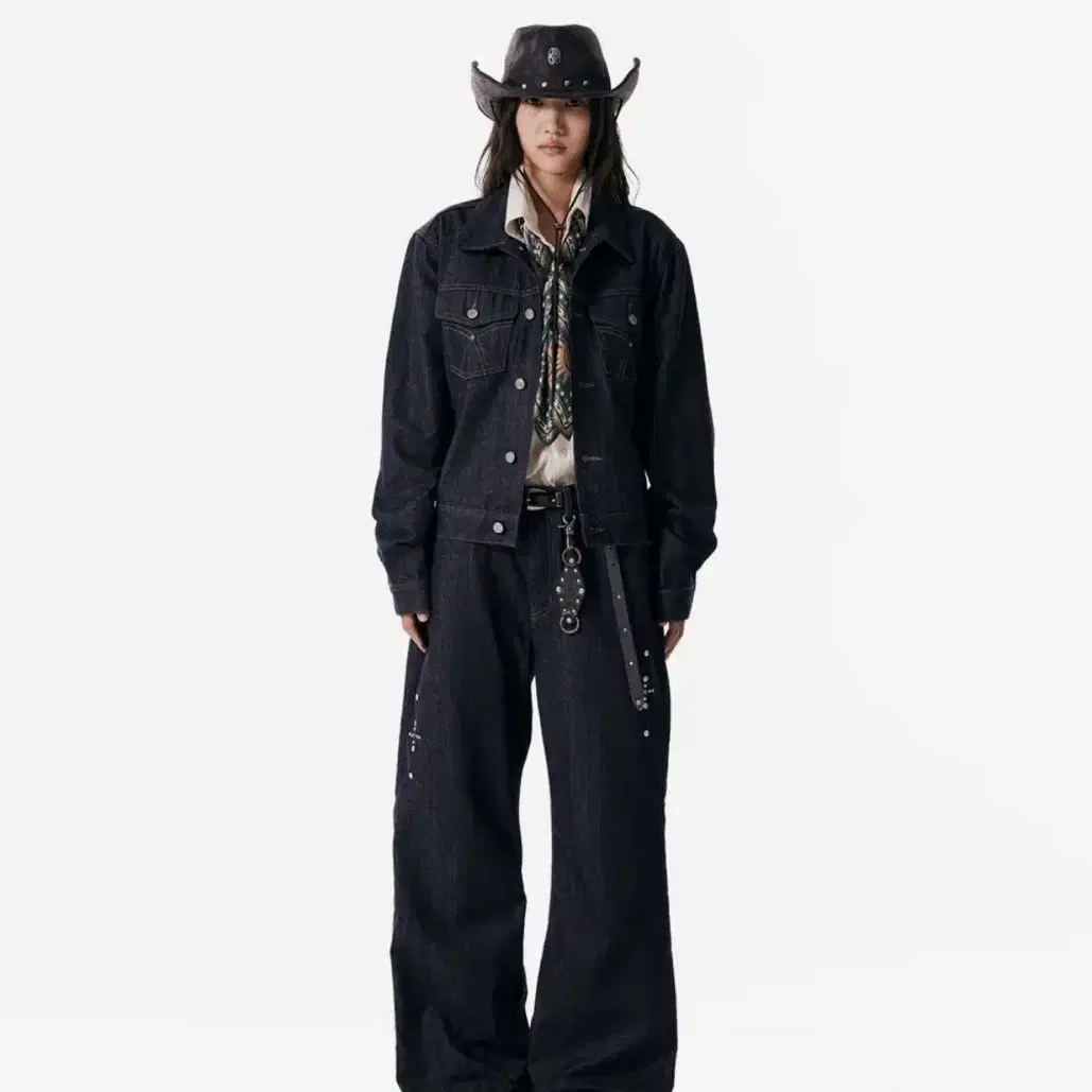 Aakam Western Studded Denim Pants (Dark blue) #아캄팬츠