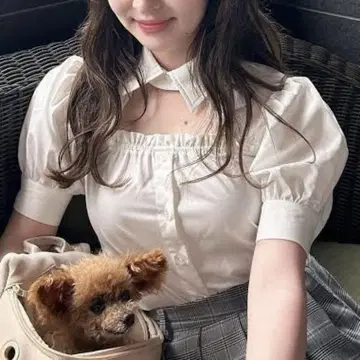 Darich 데콜테 오픈 디자인 블라우스 퍼프 슬리브 셔츠