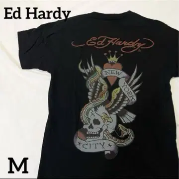 Ed Hardy 스컬 하트 뱀 독수리 티셔츠 블랙 유니섹스 M