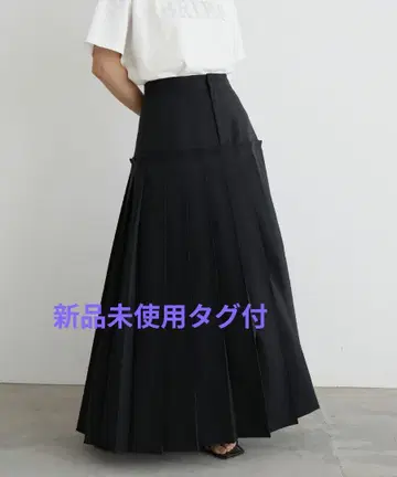 절개 플리츠 롱 스커트 블랙 헤라무