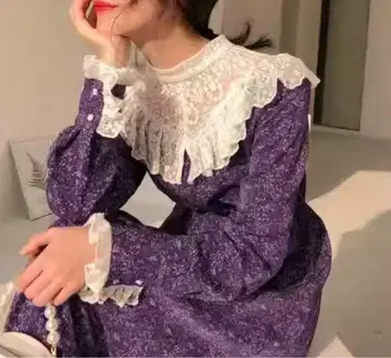 ANOTHER S 퍼플 긴팔 원피스 레이스 스티치