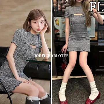 다리치 darich 리본 셔링 깅엄 미니 원피스 BLK FL