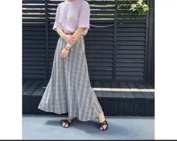 미라 오웬 타이트 플레어 린넨 체크 롱 스커트 여성용 1