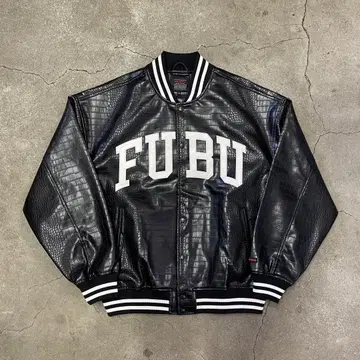 FUBU 후부 올 가죽 바시티 자켓 크로커다일 PU 가죽 XL