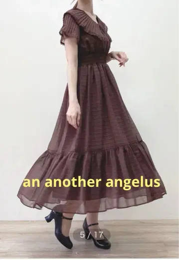 an another angelus 플리츠 프릴 카라 시어 체크 원피스