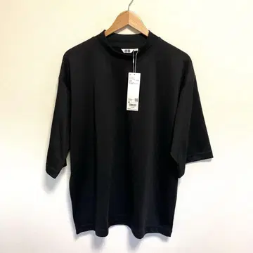 새상품 XL 유니클로 에어리즘 코튼 오버 사이즈 모크넥 티셔츠 블랙