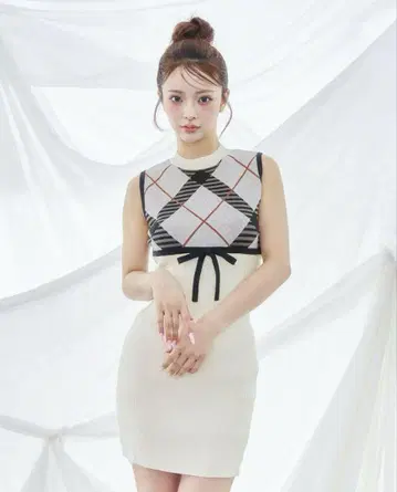 새상품 Darich 체크 자카드 니트 미니 원피스