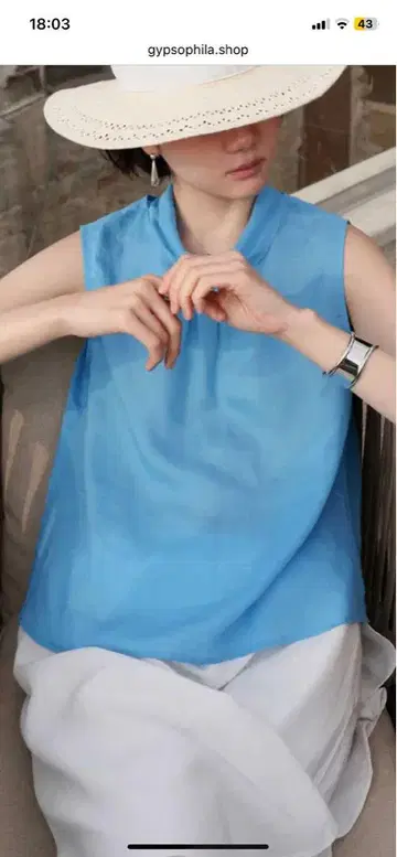 지프소피아 스카이블루 슬리브리스 탑 백리본 포함 미사용 새상품
