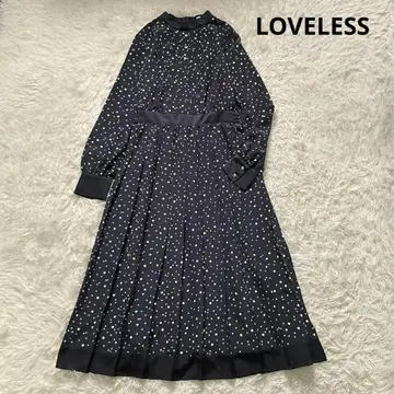 LOVELESS 도트 무늬 롤 칼라 턱 드레스 원피스 블랙 36