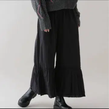 natural by clip 코튼 린넨 밑단 프릴 팬츠 블랙