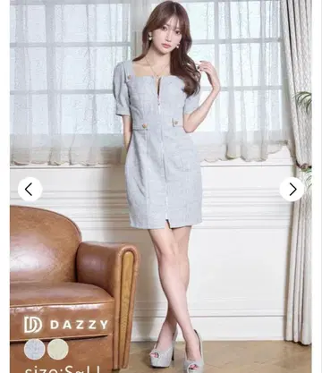 dazzy 스퀘어넥 트위드 지퍼 미니 드레스 M