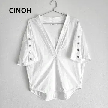 CINOH 디자인 블라우스 화이트 V넥 상의 여성용 M