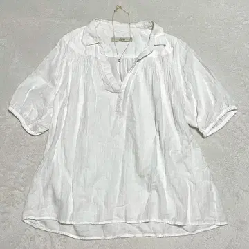 슈카 글로벌 워크 오픈 카라 셔츠 5부 기장 플레어 코튼 개더 M