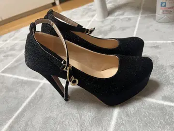 블랙 글리터 하이힐 힐 12cm 캬바쿠라 24cm