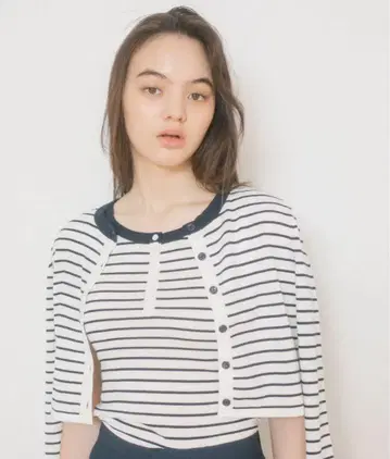TINA: JOJUN 오가닉 코튼 보더 가디건, 탱크탑