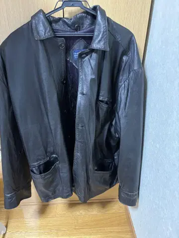 빈티지 블랙 가죽 블루종