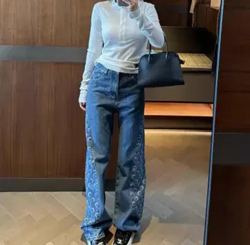미사용품 Marine Serre Moon Laser 와이드 레그 청바지