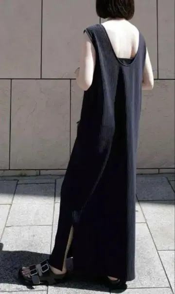 MACHAHTT 네이비 리브 롱 원피스