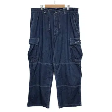 PHAT FARM 팻팻 데님 배기 카고 팬츠 자수 로고 블루