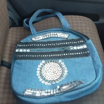 데님 비즈 장식 핸드백