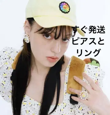 무라카미 다카시 Liquem 펄 플라워 반지 + 귀걸이