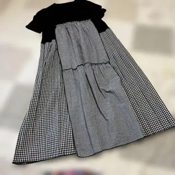 패치워크 깅엄 체크 롱 원피스