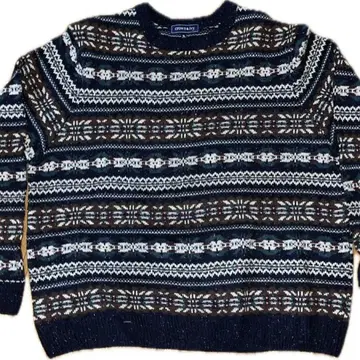 90s crown & ivy XL 니트 스웨터 페어아일 패턴 구제 의류