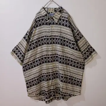 90년대 빈티지 모노톤 에스닉 패턴 레이온 반팔 셔츠 2XL