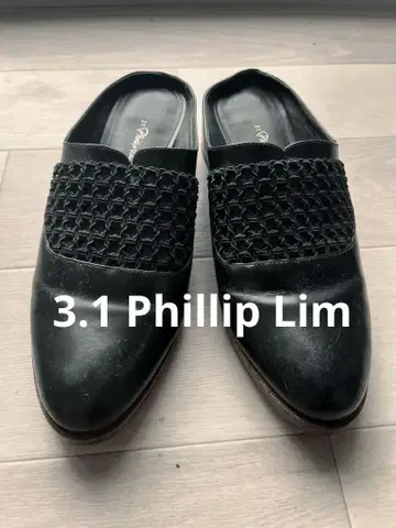 3.1 Phillip Lim 블랙 가죽 뜨개질 사보 샌들