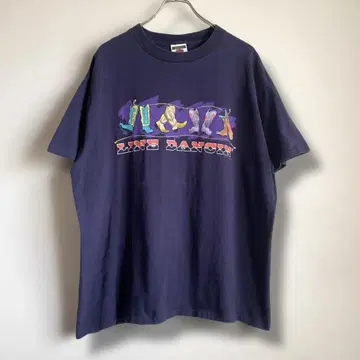 90s USA제 LINE DANCING 웨스턴 부츠 프린트 티셔츠