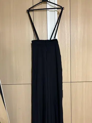 블랙 서스펜더 와이드 팬츠