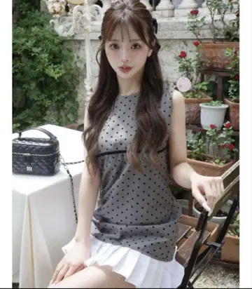 Darich 다리치 플로키 도트 슬리브리스 미니 원피스 그레이