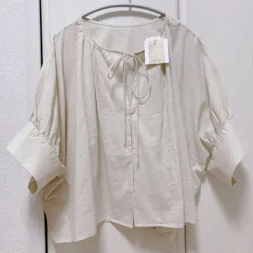 더블 프론트 시어 와이드 커프스 블라우스 내추럴 미사용 새상품 택 포함