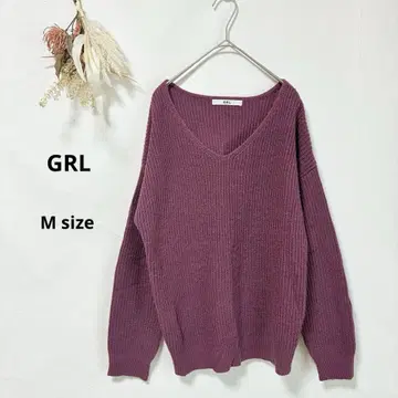 그레일 GRL 니트 긴팔 V넥 드롭 숄더 보르도 M