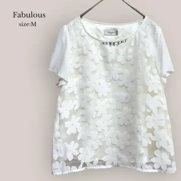 파비루스 Fabulous 쉬폰 블라우스 반팔 시어 꽃무늬 화이트