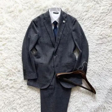 <>LARDINI 다크 그레이 코튼 울 수트 부토니에르 46