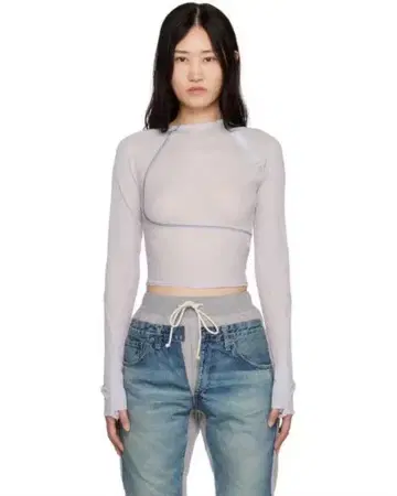 HYEIN SEO 아이스 블루 크롭 긴팔 상의 택 포함 새 상품