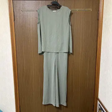 그린 셋업 와이드 팬츠