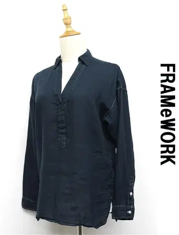 E503/FRAMeWORK 스키퍼 셔츠 네이비 나염 프렌치 린넨
