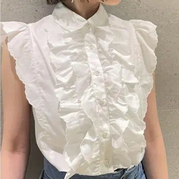 A901 스나이델 크롭 스칼라 프릴 블라우스 상의 블라우스 프릴