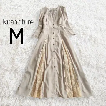 바닥 플리츠 플레어 원피스 M 7부 소매 롱 모카 / Rirandture