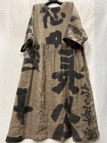 감즙 염색 철 매염 빈티지 원단 먹 글씨 깃발 넉넉한 원피스