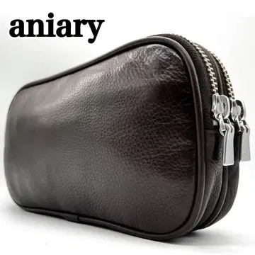 aniary 다크 브라운 더블 지퍼 클러치 백 라운드 지퍼