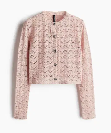 H&M 포인트 니트 가디건 더스티 핑크