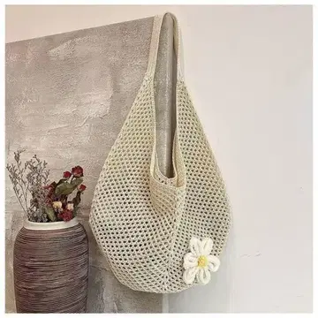 메쉬 디자인 에코백 꽃 모티브