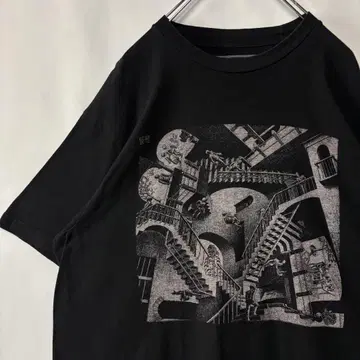 에셔 상대성 티셔츠 아트 티셔츠 XL 사이즈 블랙 속임수 그림