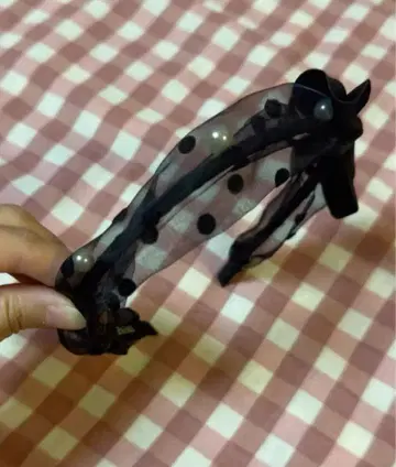도트 무늬 튤 헤어밴드