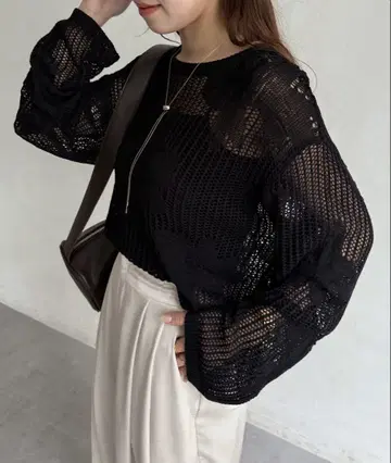 Thevon 자카드 메쉬 니트 블랙