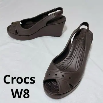 Crocs W8 24cm 브라운 오픈토 웨지 샌들